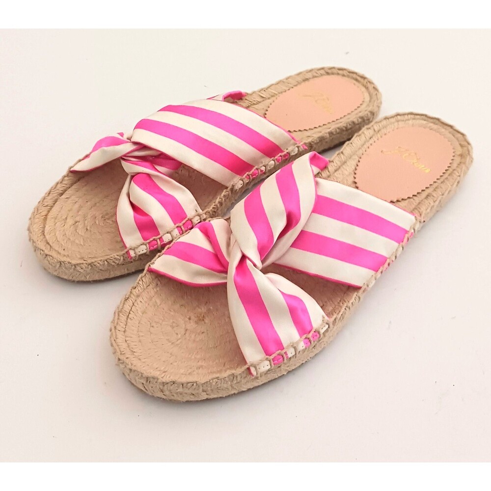 NEW J Crew Resort Pink/White Satin Awning Stripe Twist Espadrille Slide Sz 7